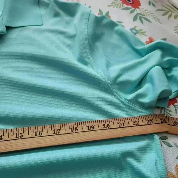 Greg Norman ML75 Polo Shirt Men's Size LG Turquoise 1/4 Button Up Short Sleeve - Picture 9 of 10